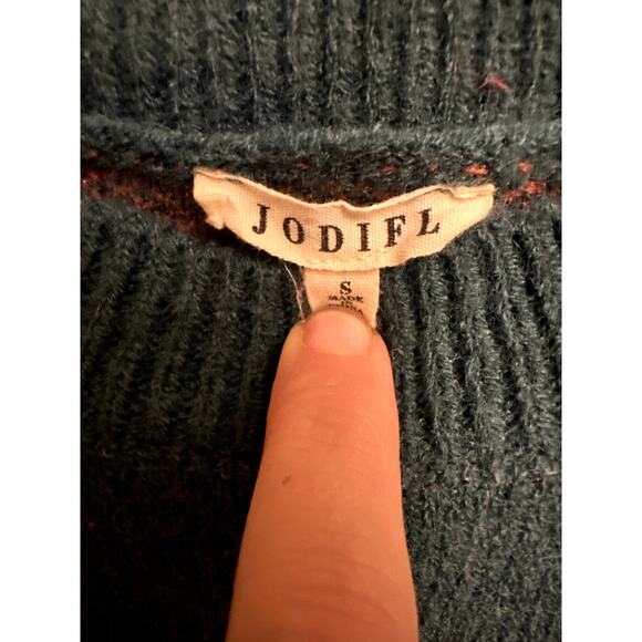 Jodifl Teal Sweater with Textured Orange Flower Appliqué – Retro Floral Knit - Picture 4 of 5